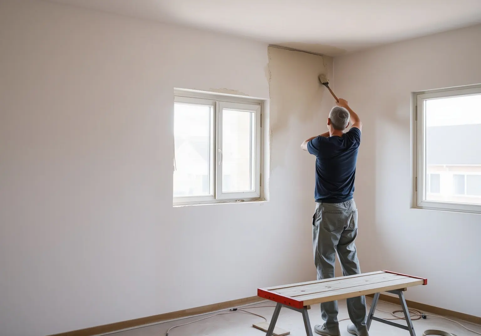 Artisan effectuant des travaux de réparation dans un appartement en location