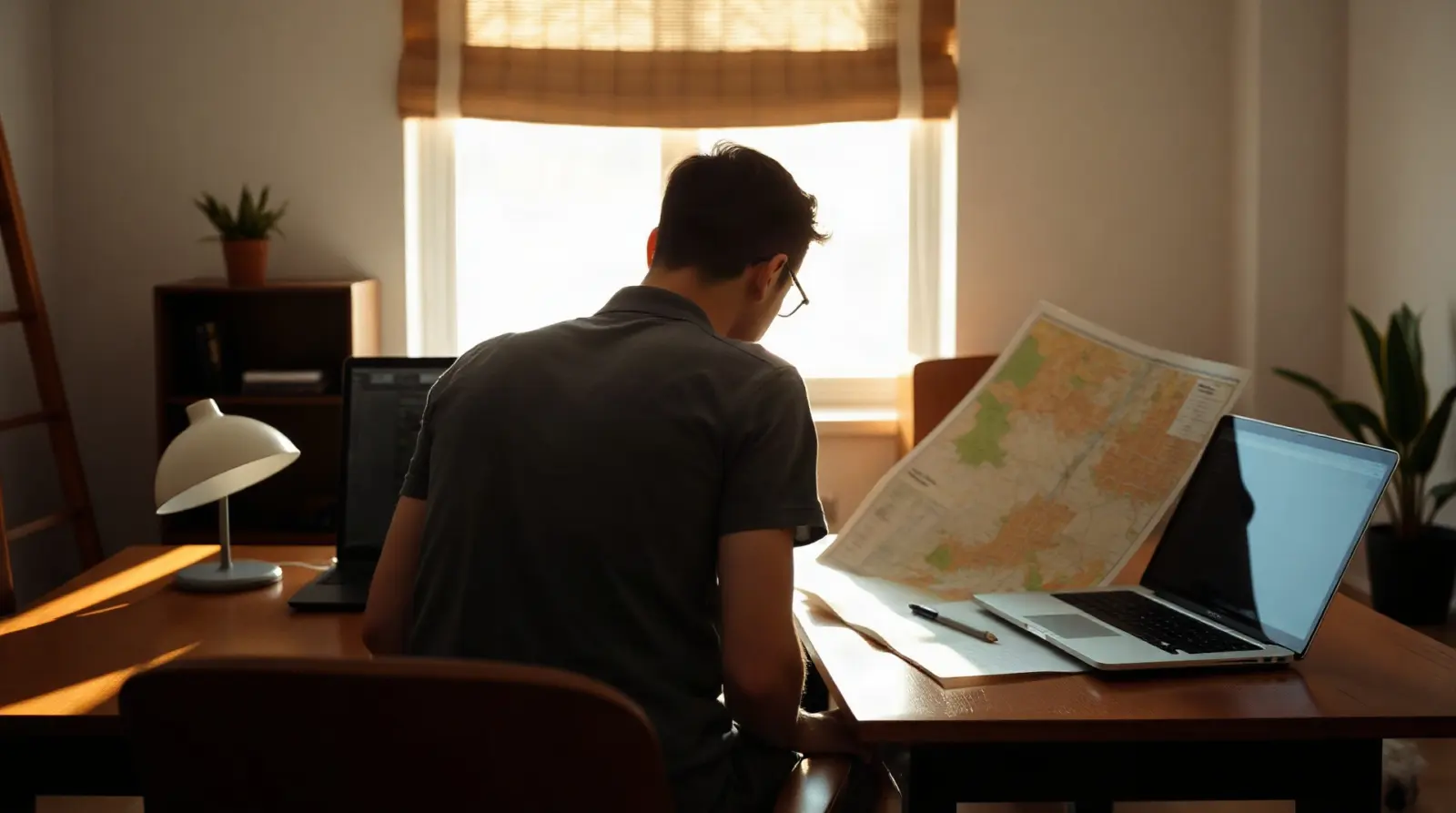 Investisseur consultant des documents immobiliers avec une carte de Niort