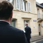 Investisseur examinant la façade d'un immeuble ancien