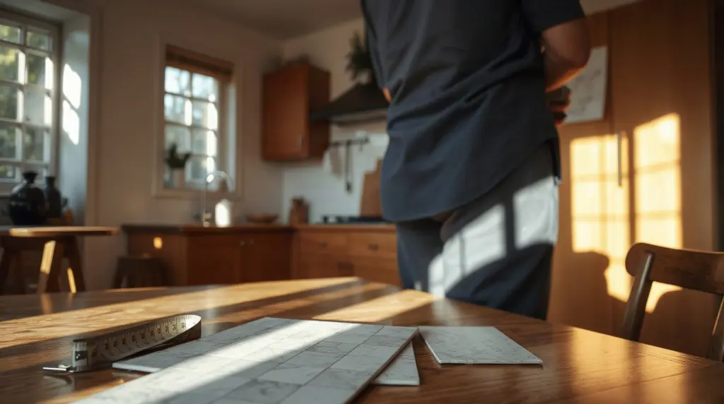 Propriétaire bailleur examinant des factures de travaux sur une table
