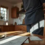 Propriétaire bailleur examinant des factures de travaux sur une table