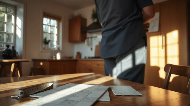 Propriétaire bailleur examinant des factures de travaux sur une table