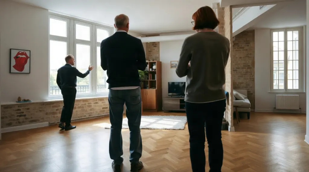 Propriétaire et locataire signant une convention Anah dans un appartement ancien