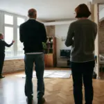 Propriétaire et locataire signant une convention Anah dans un appartement ancien
