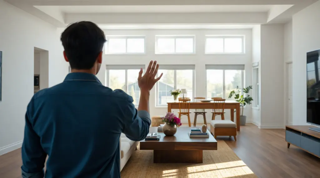 Propriétaire présentant un appartement meublé à des locataires